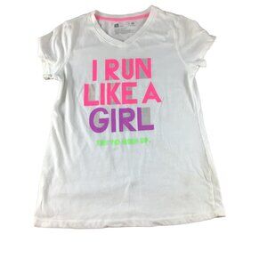 Xersion I Run Like A Girl. Try to Keep Up . T-Shirt  16 White   Cotton poly *EUC